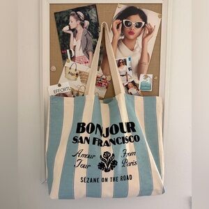 Sezane on the Road Striped Tote Bag - Blue and Cream